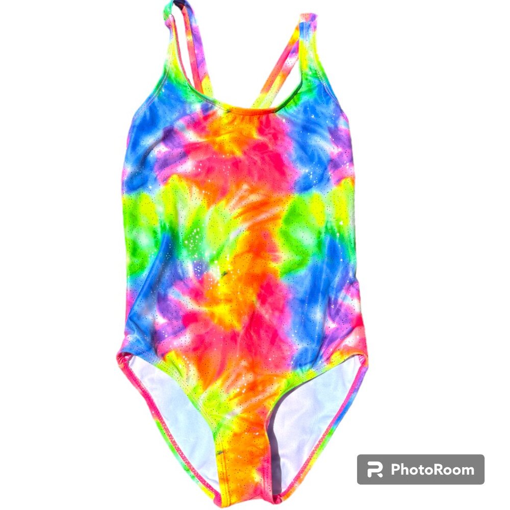 bmagical by btween‎ Girl's Rainbow Tie Dye Sparkle 1 piece Swimsuit sz 12 NWOT
